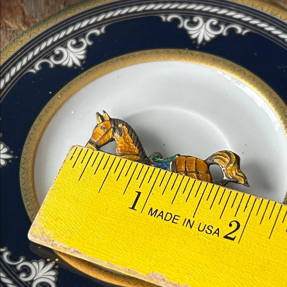 Vintage Siam Sterling Yellow Enamel Horse Brooch